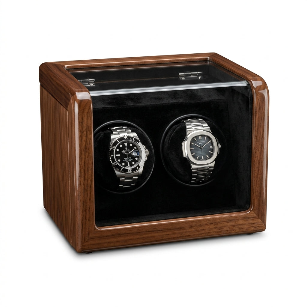Chronowinder® Duo Walnuss – Uhrenbeweger für 2 Automatikuhren